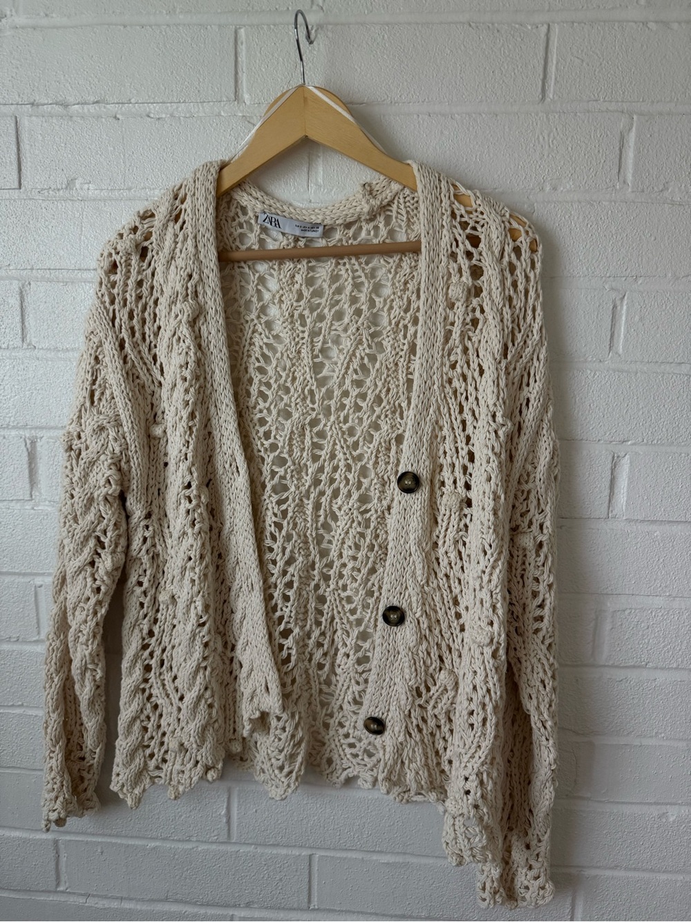 Zara Cream Crochet-Style Button Cardigan